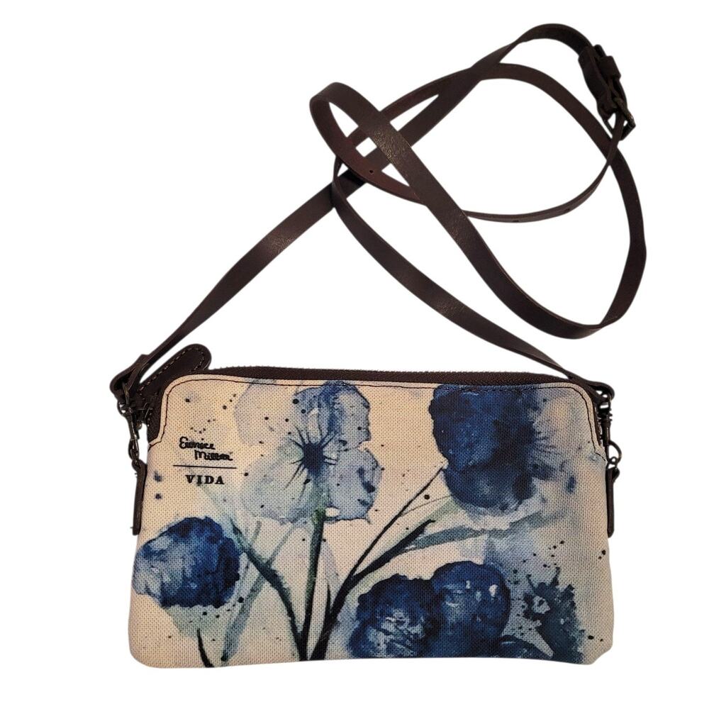 Vida Mini Crossbody Bag Blue Floral Watercolor Eunice Miller Leather Cotton